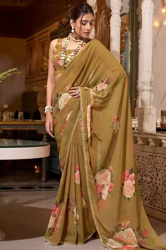 brown georgette saree with blouse