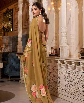 brown georgette saree with blouse 4