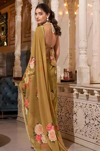 brown georgette saree with blouse