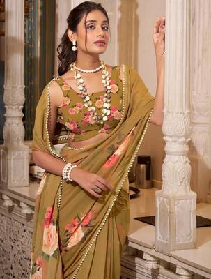 brown georgette saree with blouse 5