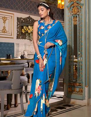 firozi floral printed saree 2