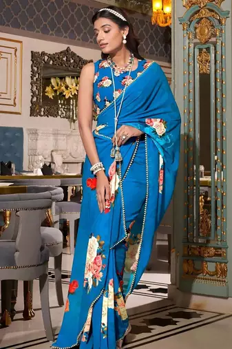 firozi floral printed saree