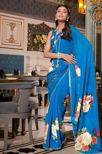 firozi floral printed saree