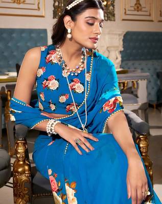 firozi floral printed saree 5
