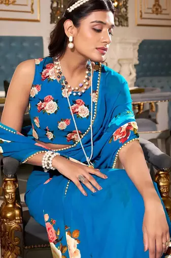 firozi floral printed saree