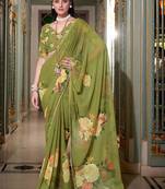 mehendi georgette printed saree with blouse