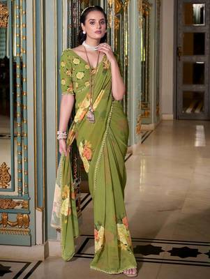 mehendi georgette printed saree with blouse 3