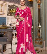 pink floral print saree with blouse