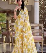 yellow chiffon printed saree with blouse
