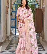 pink silk blend thread embroidered saree with blouse