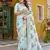 blue thread embroidered silk blend saree with blouse