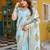 blue thread embroidered silk blend saree with blouse