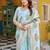 blue thread embroidered silk blend saree with blouse