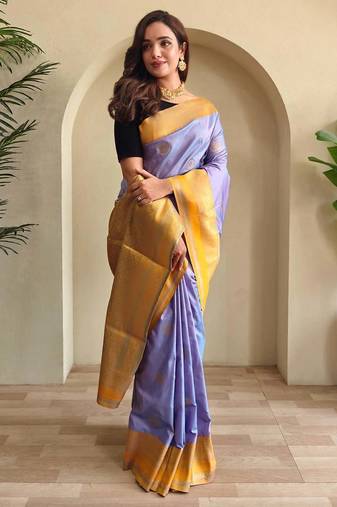 lavender silk blend zari weaving saree with blouse
