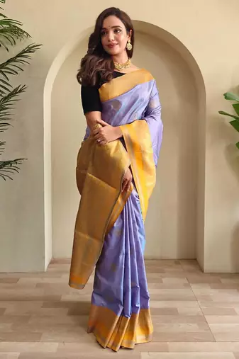 lavender silk blend zari weaving saree with blouse