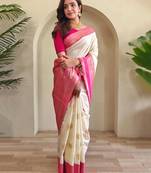 off-white zari weaving saree with blouse