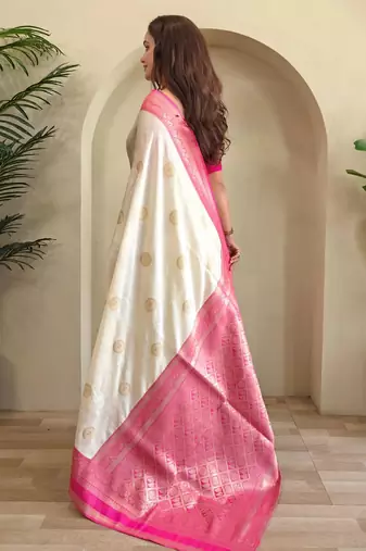 off-white zari weaving saree with blouse