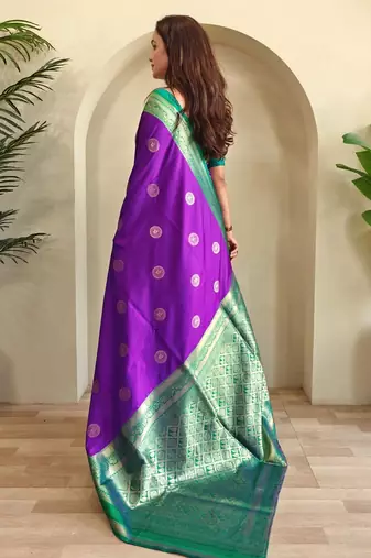 purple zari weaving silk blend saree with blouse