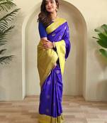 royal blue silk blend zari weaving saree with blouse