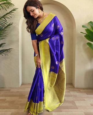 royal blue silk blend zari weaving saree with blouse 2