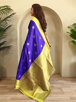 royal blue silk blend zari weaving saree with blouse 3