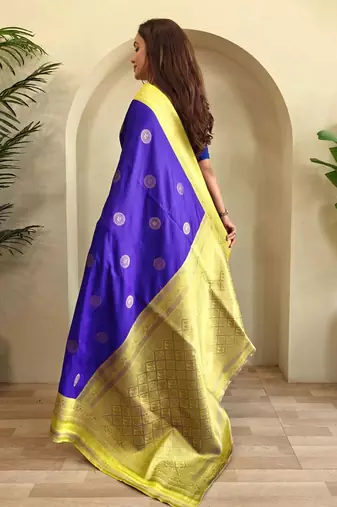 royal blue silk blend zari weaving saree with blouse