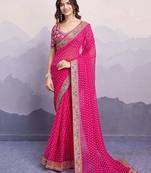 pink georgette bandhani printed saree with blouse