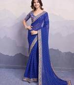 royal blue bandhani print georgette saree with blouse