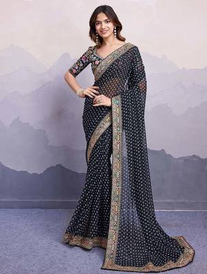 black georgette saree with blouse 1
