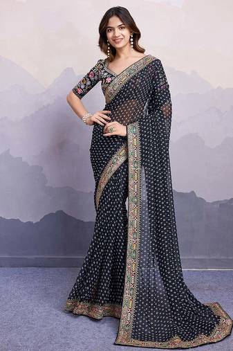 black georgette saree with blouse