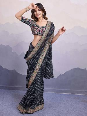 black georgette saree with blouse 2