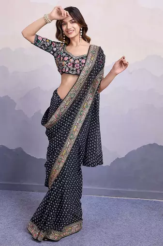 black georgette saree with blouse