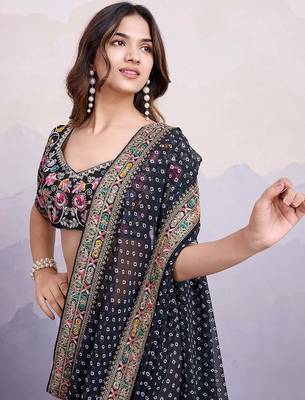 black georgette saree with blouse 4