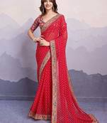 red embroidered saree with blouse