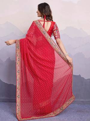red embroidered saree with blouse 3