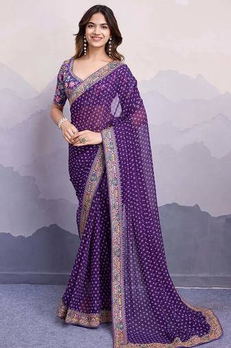 purple georgette saree with blouse