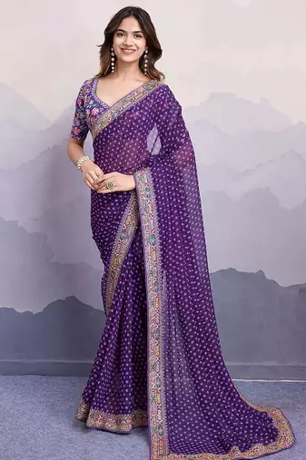 purple georgette saree with blouse
