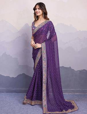 purple georgette saree with blouse 2