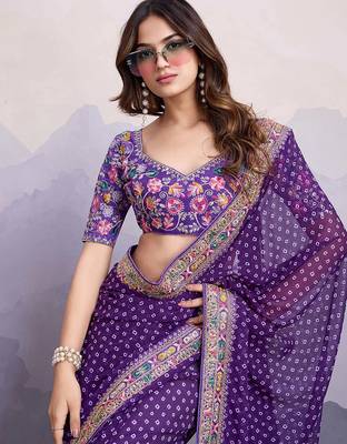 purple georgette saree with blouse 4