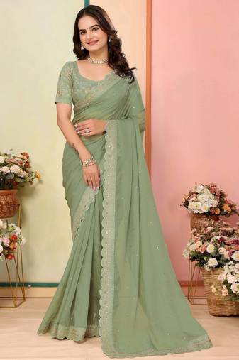 pista green embroidered saree with blouse