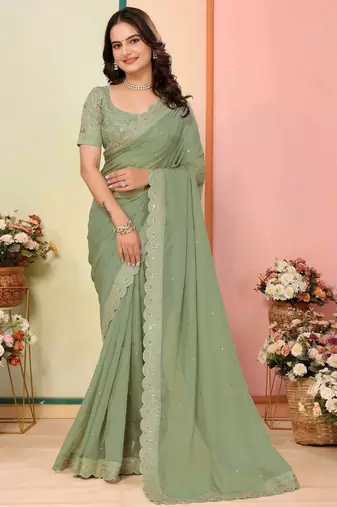pista green embroidered saree with blouse