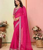 hot pink organza sequins saree with blouse