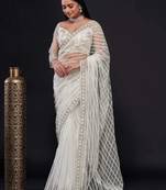 white sequin work net saree with blouse