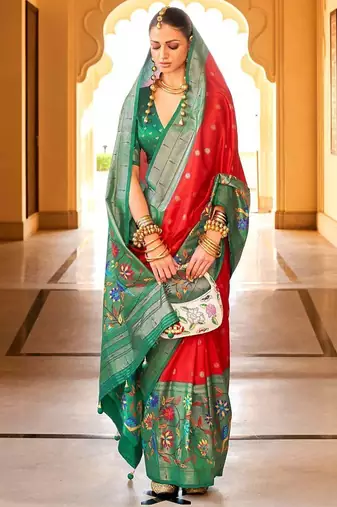 red foil printed silk blend saree with blouse