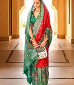 red foil printed silk blend saree with blouse