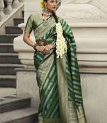 green zari weaving silk blend saree with blouse
