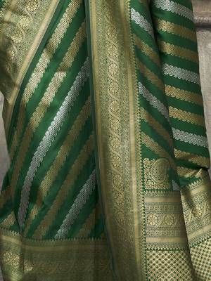 green zari weaving silk blend saree with blouse 4