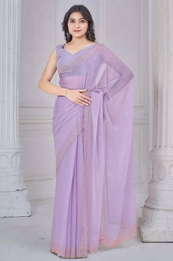 lavender organza saree with blouse