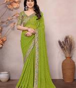 parrot green georgette thread embroidered saree