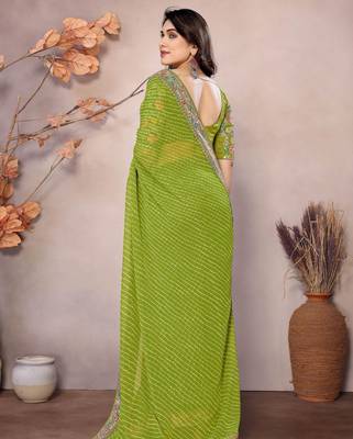 parrot green georgette thread embroidered saree 3